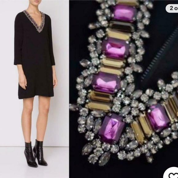 Alice + Olivia Prim Embellished Shift Black Dress Size 2 - Picture 3 of 7